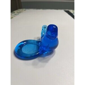Art Glass Blue Bird of Happiness Tealight Votive Candle Holder Artist Signed